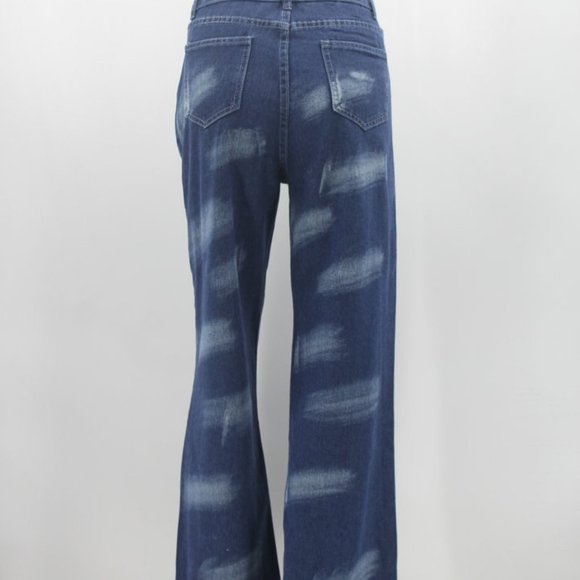 Women Y2K Jeans Large Blue High Rise Wide Leg Tie Dye Print Loose Washed - Picture 5 of 15